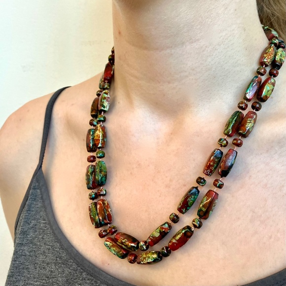 Vintage Long Strand Faux Oxidized Bead Necklace - Picture 3 of 7